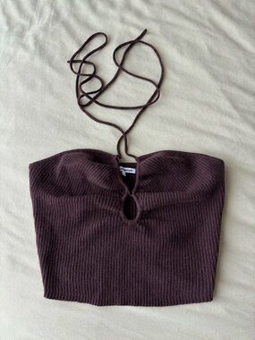 Reformation Ribbed Brown Halter Crop Top